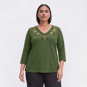 Plus Size Hasting & Smith 3/4 Sleeve Sunflower Harvest Tee